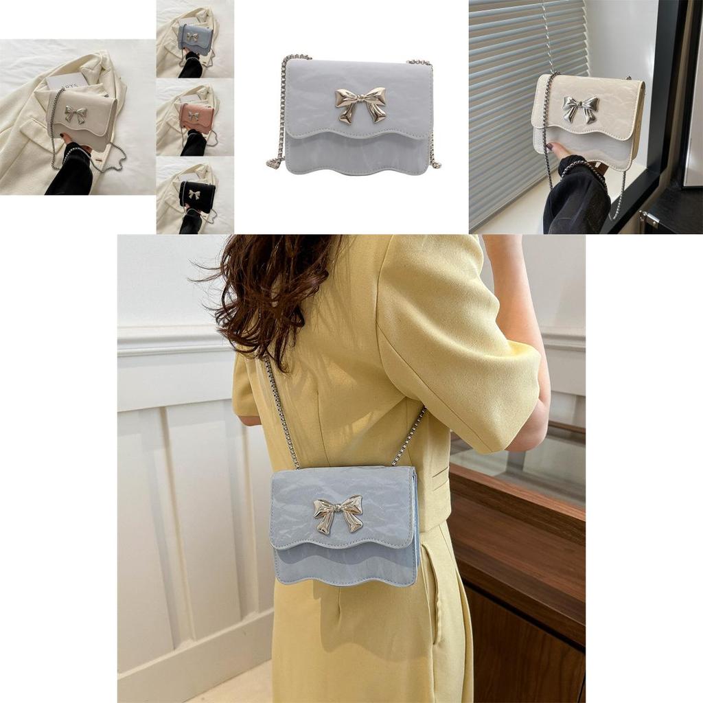 Trendy Black Blue Pink White Pu Small Square Handbag With Chic Chain Strap Design