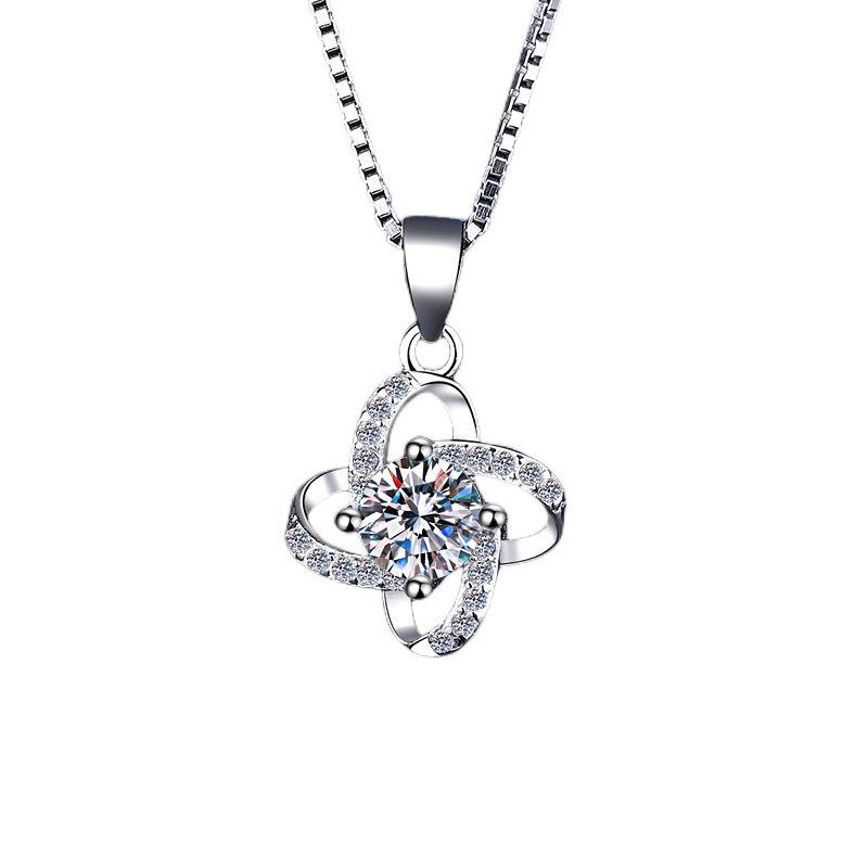 Korean Style White Gold Plated Zirconium Pendant Necklace