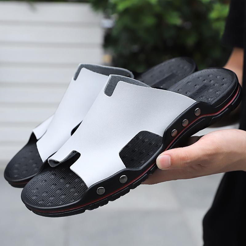 Fashion Sandals Mens Leather Classic Summer Men Slippers Soft Black White Slippers PU Leather Slippers Lightweight EVA Slides for Men