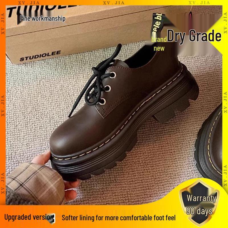 Dámské Oxfords na platformě z měkké kůže – Podzim/Zima 2025 Britský styl Boty na šněrování zvyšující výšku.