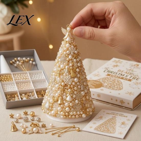 Immersive Handmade Experience Gift DIY Christmas Tree Beading Kit for Adults Beginners, 3D Ornament with Full Educational Art Tool Tools And
