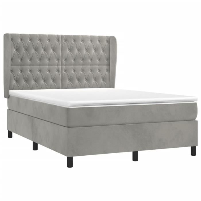 VidaXL Divan Bed and Mattress Light Grey 140x190cm Velvet - Model 3129387