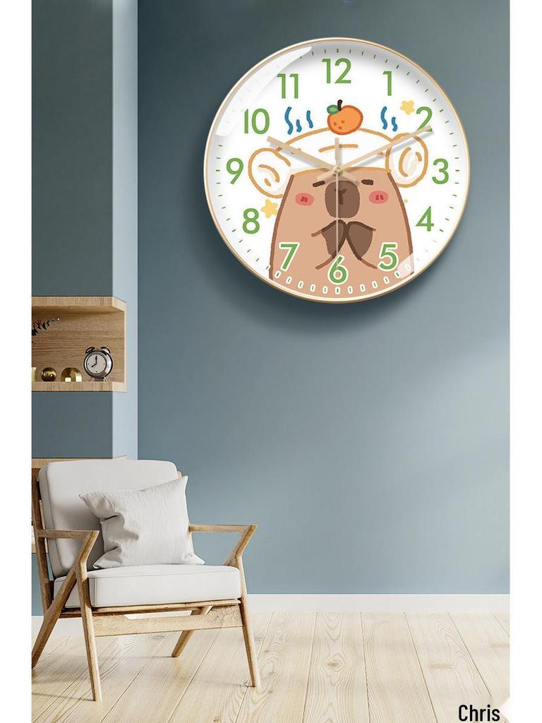 Capybara Cartoon Wall Clock: Cute, Creative, Automatic Time Adjustment for Living Room & Bedroom Decor