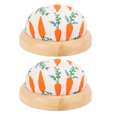 2Pcs Sewing Pin Cushion Wooden Base Hands Free Portable Lightweight Cute Pattern Design Pin Cushion