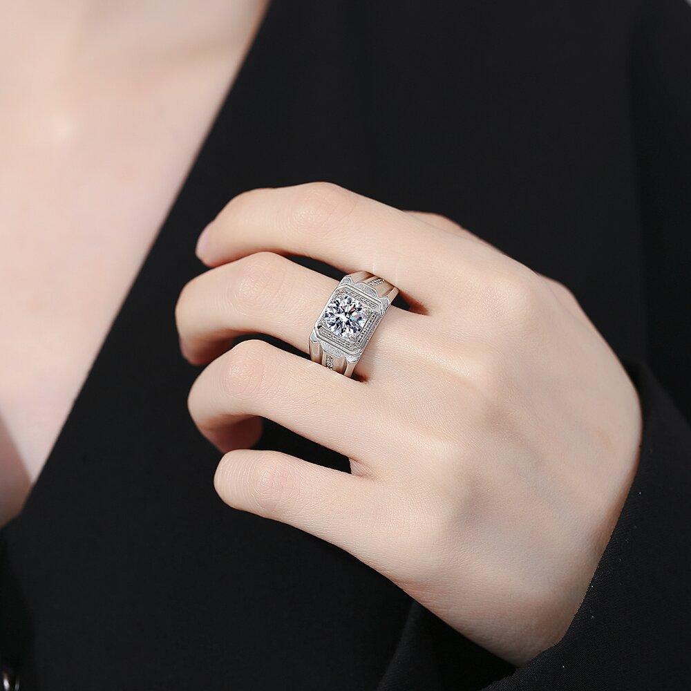 925 Sterling Silver Fashion Classic Two Carat Zircon Men's Ring Birthday Party Anniversary Gift