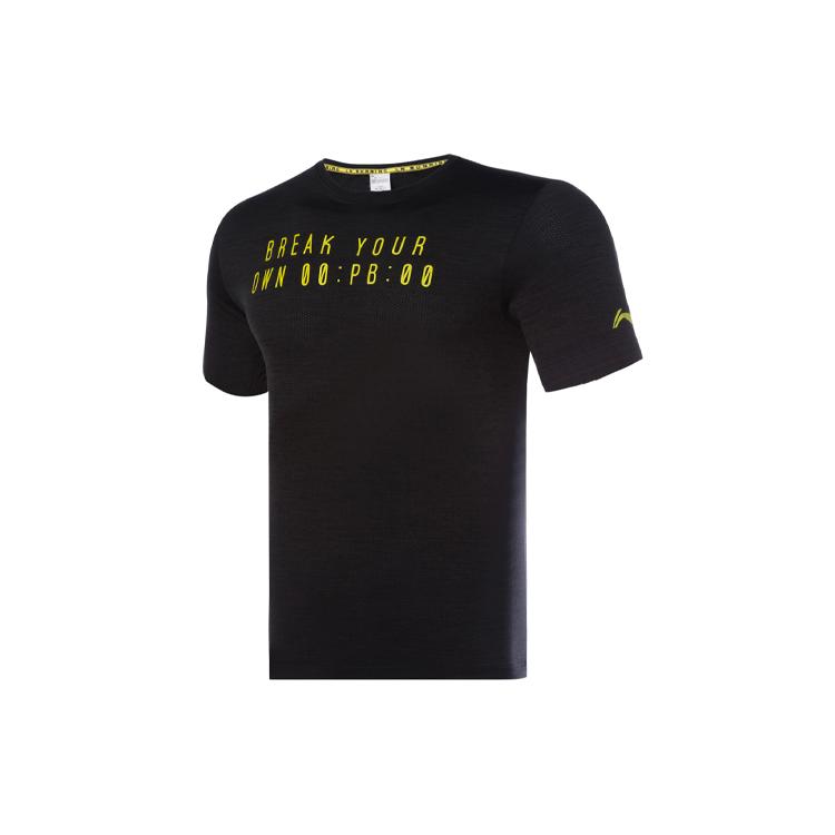 Li Ning Running Collection T Shirts Men's Black Crew Neck Moderate Straight Fit ATSQ065-1