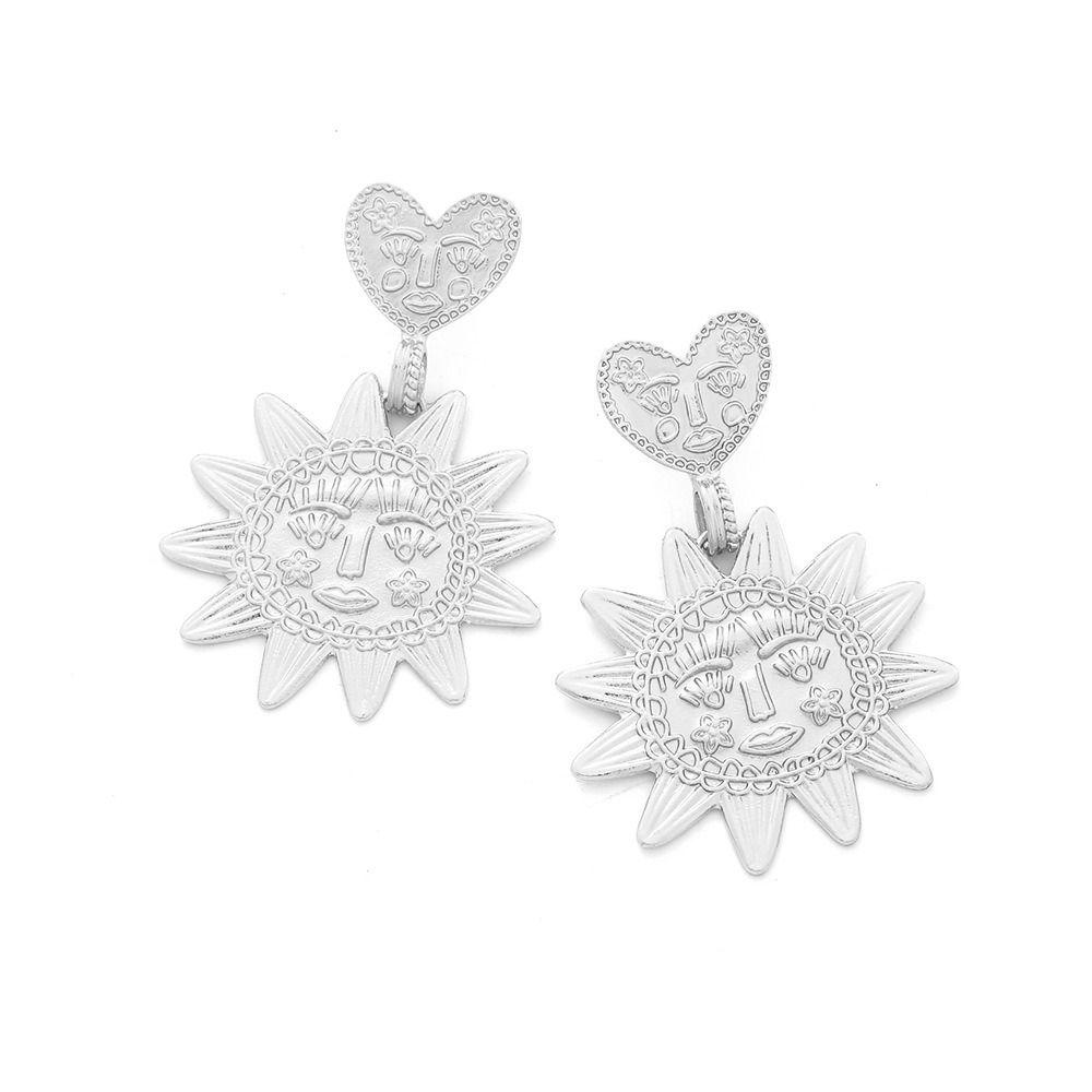 Elegant Mental Heart Sun Dangel Earring Banquet Ear Stud Face Sunflower Earrings  Party