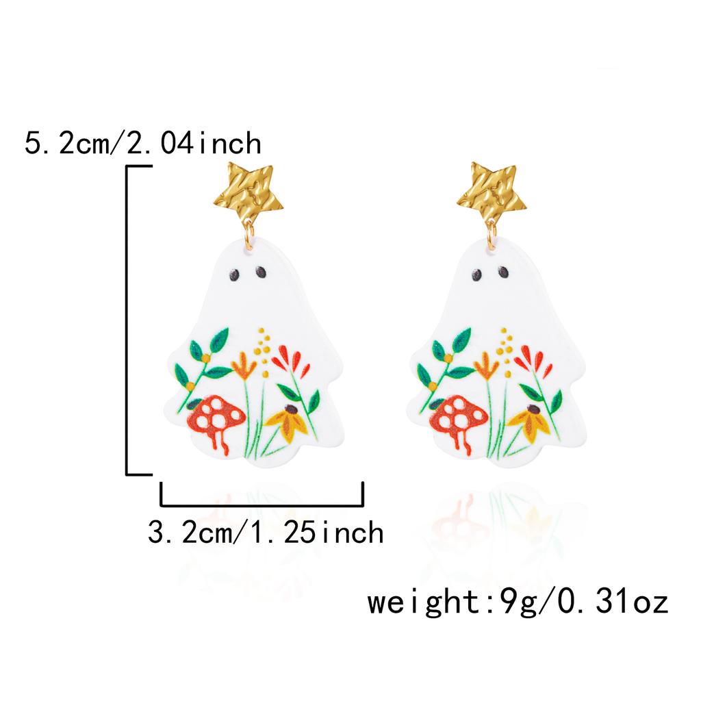 Punk Halloween Ghost Earrings for Women Acrylic Cartoon Flower Drop Dangle Earring Cute White Ghost Holiday Jewelry Gifts