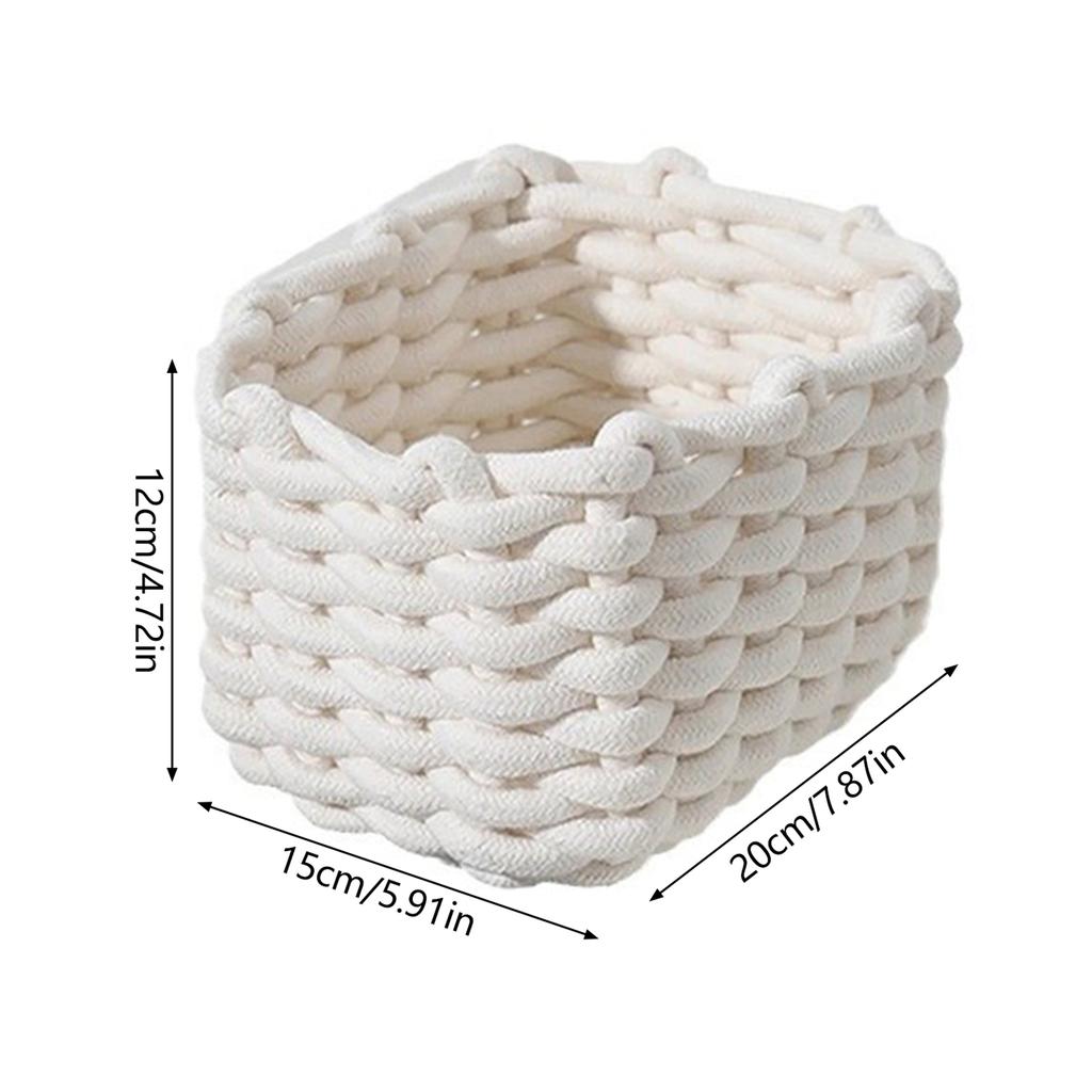 2pcs Woven Cotton Rope Woven Storage Box Basket Desktop Organizer Sundries Toys Comestics Keys Snacks Sundries Organizer