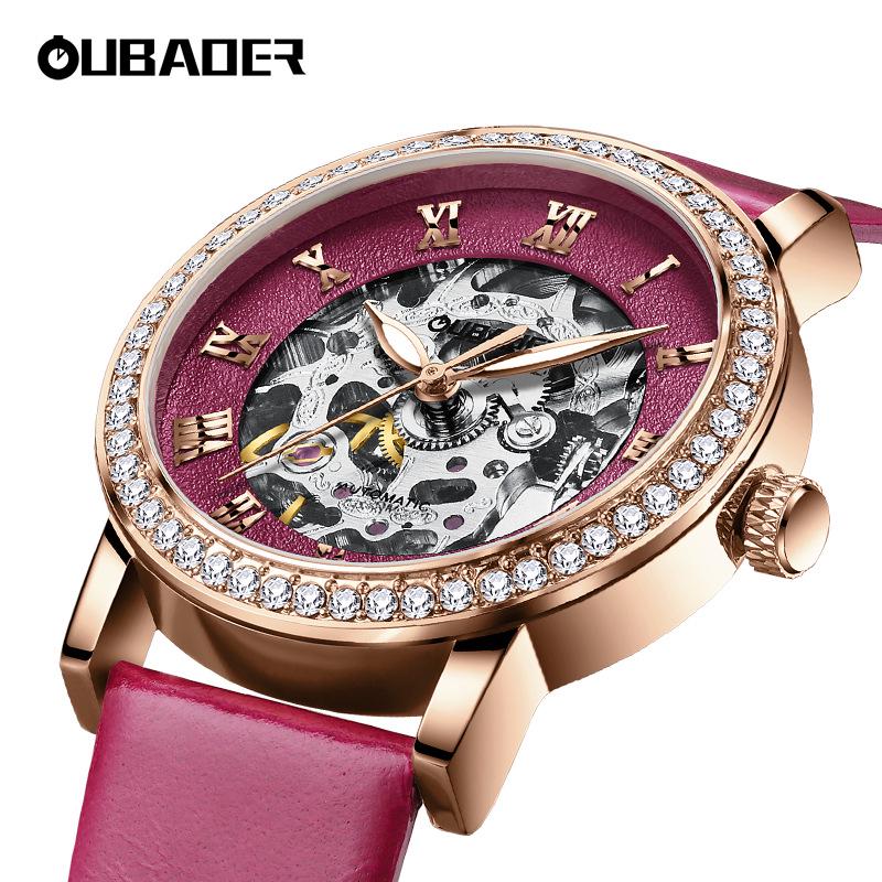 OUBAOER Women's Casual Mechanical Watch with Roman Numeral Dial, Waterproof Design