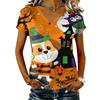 Women's V-Neck Short Sleeve T-Shirt Casual Pullover with Halloween Print Top