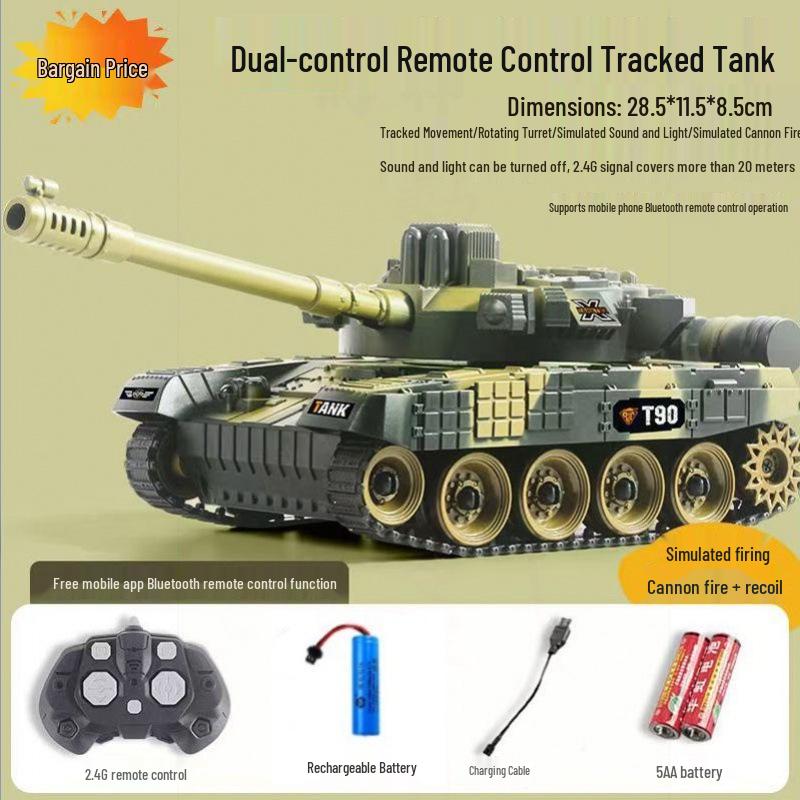 Remote Control Military Tank Toy with Lights - Tracked Model, Boy s Gift