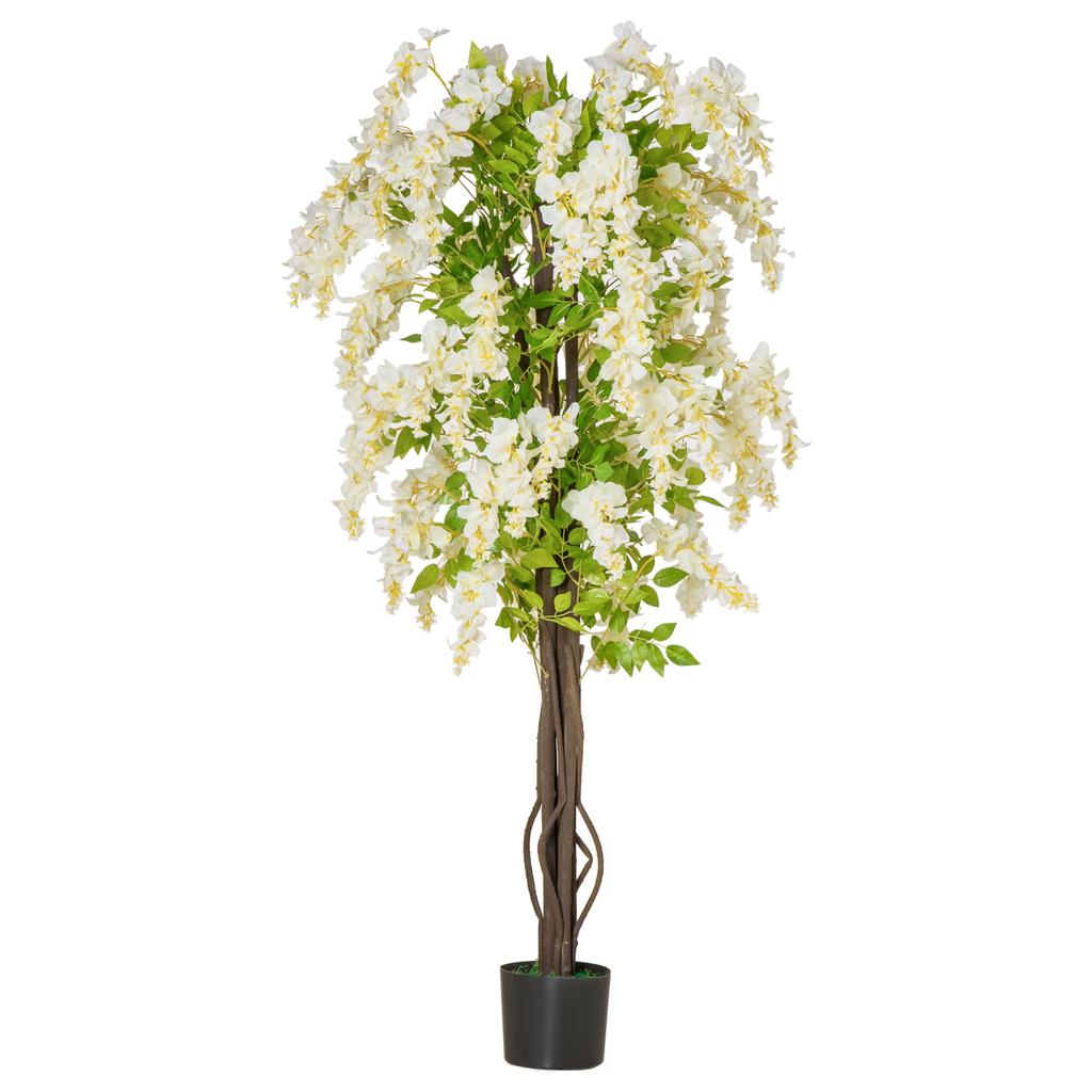 Artificial Realistic White Wisteria Tree Faux Decorative Plant in Nursery Pot for Indoor Décor, 160cm
