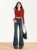 Damen High-Waist Retro Schlagjeans - Schlankmachende, bodenlange Hose für Frühling & Herbst