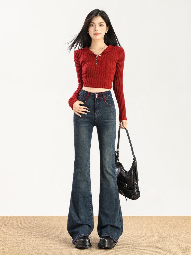 Damen High-Waist Retro Schlagjeans - Schlankmachende, bodenlange Hose für Frühling & Herbst
