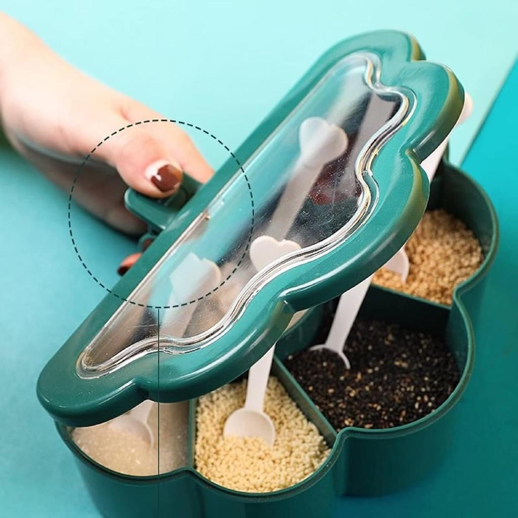 Kitchen Seasoning Box Creative 6 Compartment Spice Pots Condiment Jars Salt Pepper Storage Box Container with 6 Spoon