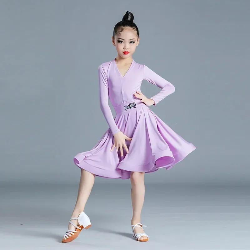 Children's Latin Dance  Girls' Dance Practice Dress Latin Dance Dress Long Sleeve Competition Split Dress Women's Perfo