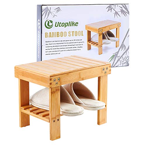 Utoplike Entryway Stool, Stylish Bamboo Step Stool, Entryway Bench, Wooden Shoe Rack, Storage Bench, Storage Chair