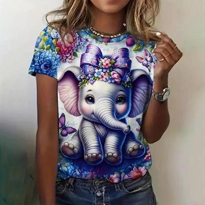 Zomer Ronde Hals 3D Dierenprint Top Modieuze Casual Dames T-shirts met Korte Mouwen