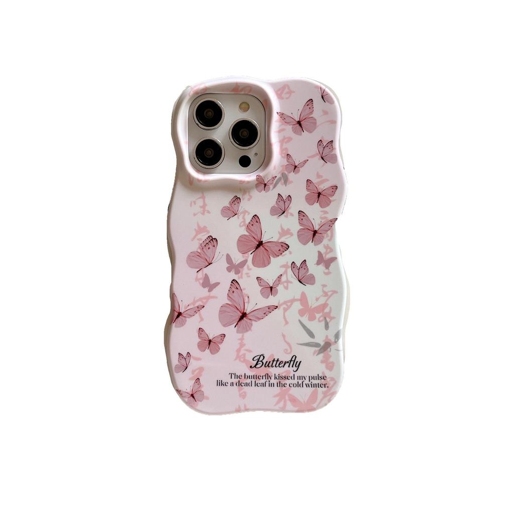 Pink Oil Painting Butterfly Frosted Case for iPhone 14/15/16 Pro Max & Apple 17