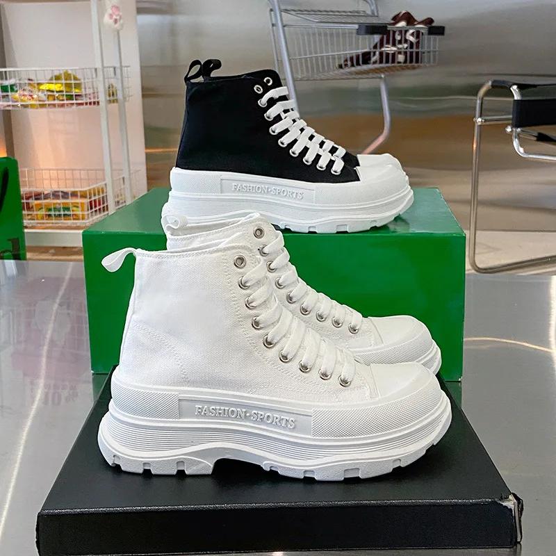 High top couple canvas shoes 2024 new thick soled casual shoes for both men and women outdoor morning running sports shoes