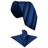 [S&W SHLAX&WING] Men's Tie Set, Striped, Pocket Square, Two-Tone, Navy Dark Royal Blue, Groom's Side, Slim Fit