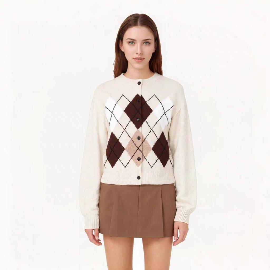 Women's Retro Fair Isle Round Neck Knit Cardigan Coat - Winter 2025 Collection