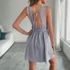 Women's Fashionable Sexy Striped Deep V-Neck Adjustable Tie Sleeveless Mini Dress for Beach and Parties
