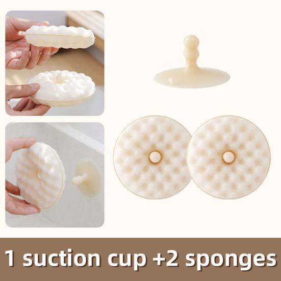 1 Set Kitchen Cleaning Sponge Double-sided Sponge with Suction Cup Holder Absorbent Scrub Sponge for Kitchen Dishwashing Bathroom Cleaning