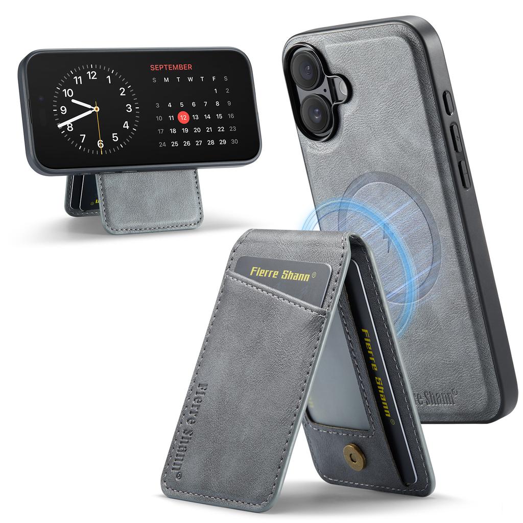 FIERRE SHANN 025 Style For iPhone 16 Case Leather+TPU Detachable Card Slots Phone Cover