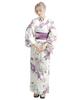 Dita Yukata Heiko Obi Watercolor White and Purple Camellia Simple Japanese Easy To Wear by One Person Kyoto Wisteria Round FREE (Dita) Women's 5-Piece