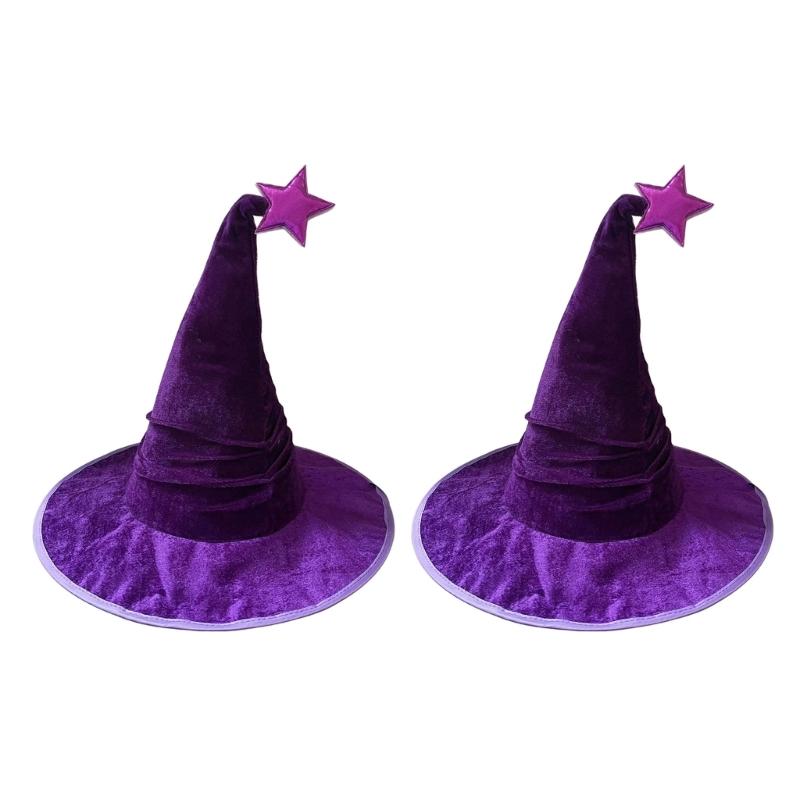Elegant Witch Hat Soft And Nonwoven Fabric Folded Design Wizard Hat For Halloween Costumes Parties Hats 2pcs