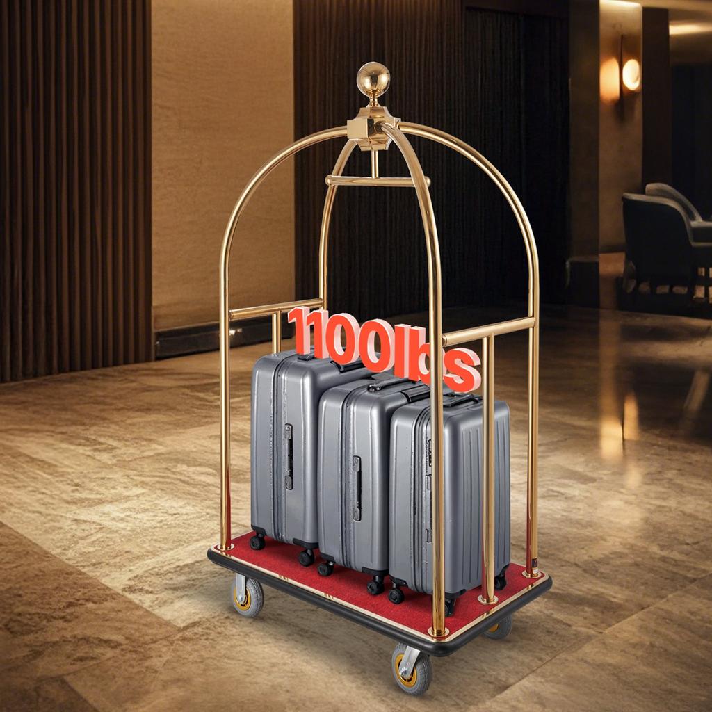 VEVOR Hotel Luggage Cart, 1100 LBS Load Capacity, Brushed Stainless Steel Bellman's Cart Curved Uprights