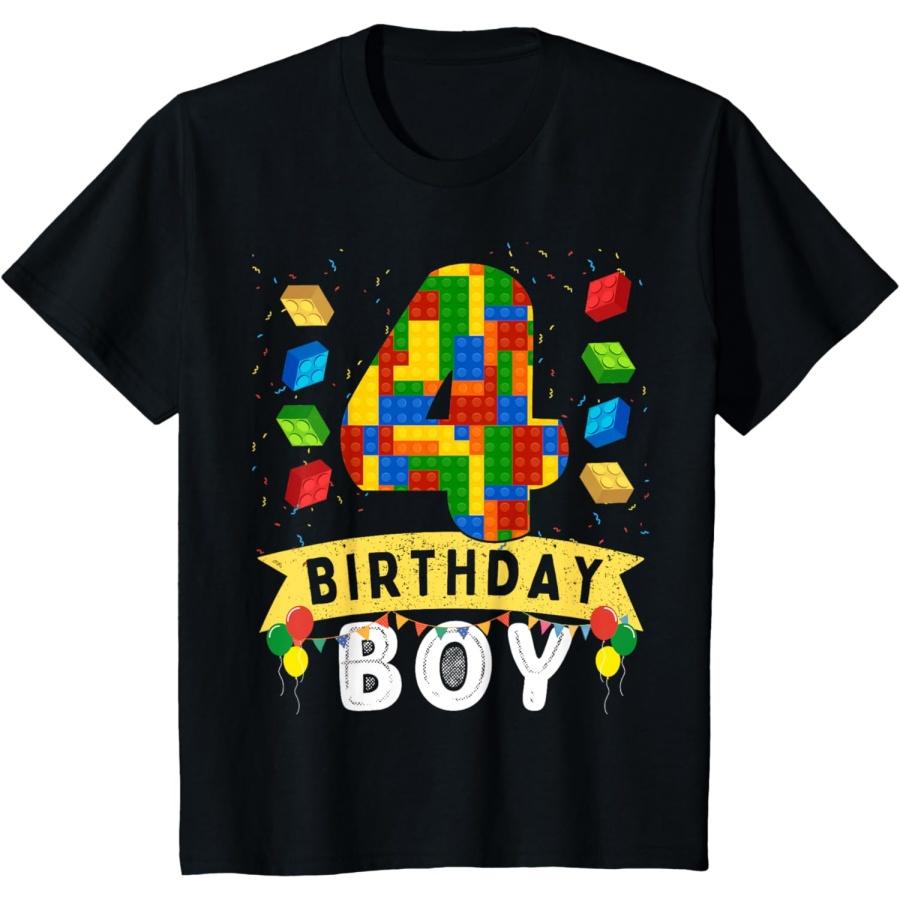 

Kids 4 Year Old Building Blocks Master builder 4th Birthday Boy T-Shirt XXXXXL чорний