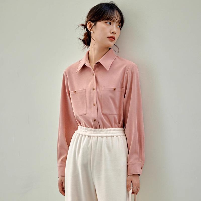 

Корейская рубашка с воротником поло для женщин, новая рубашка для поездок на работу с отворотом кремового цвета и синим темпераментом 3XL