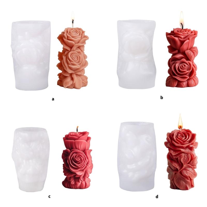 Cylinder Silicone Candle Molds for Candle Soap Gypsum Decoration Embossed Rose Silicone Candle Molds for Epoxy Resin