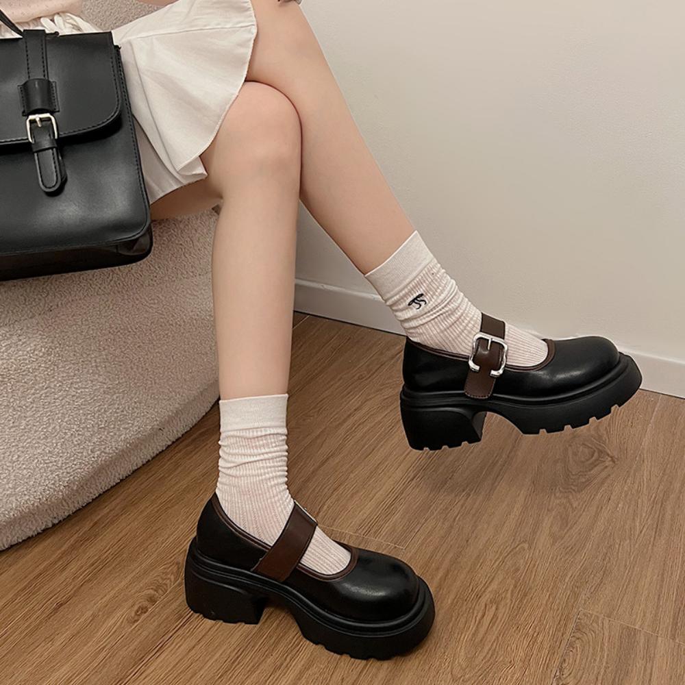 Pantofi singuri Casual Retro Toc gros Platforma Mary Jane Mici Pantofi din piele Femei