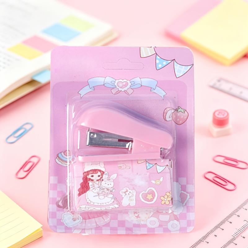 Cartoon mini stapler set, portable small office stapler, stationery supplies, back-to-school season, holiday gift