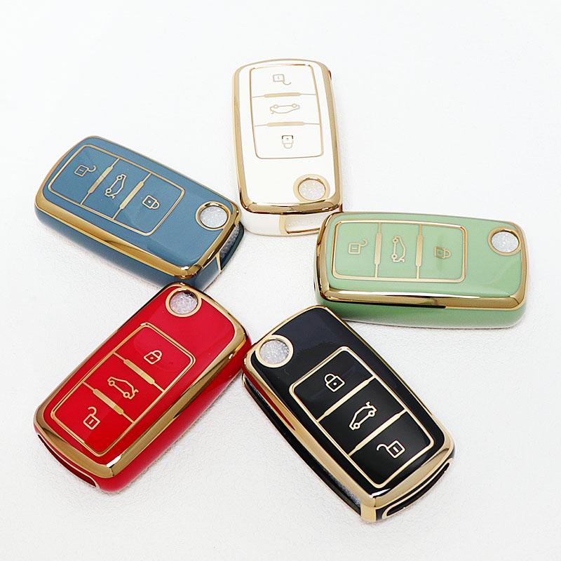 Fashion Tpu Auto Keyless Protector Car Key Fob Case Cover For Vw Tiguan Beetle Eos Jetta Golf Up Polo T5 Caddy Keychain