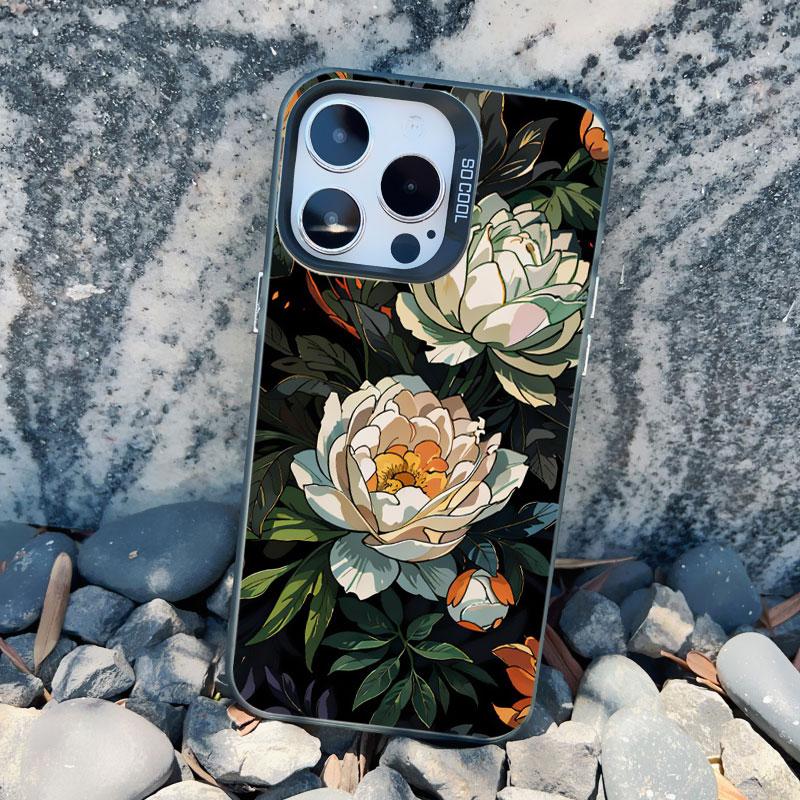 Luxury Retro Flower Laser Phone Case For iPhone 11 12 13 Mini Pro Max 16 14 15 Pro Max Plus Shockproof Bumper Matte Back Cover iphone 13Mini