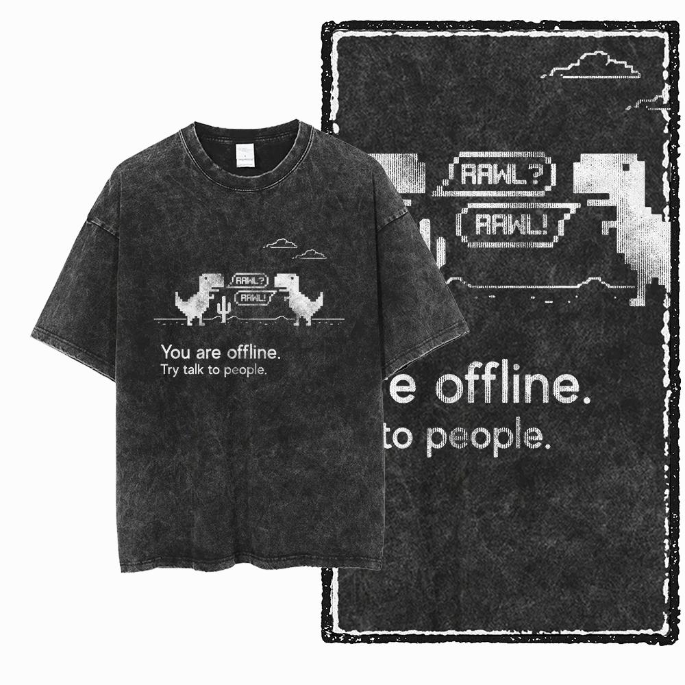 ZH DINO GAME THEME Printed Cotton Acid Washed Exclusive Graphic Unisex T Shirt Cool Streetwear Men Tshirts Big Size Tee for Men