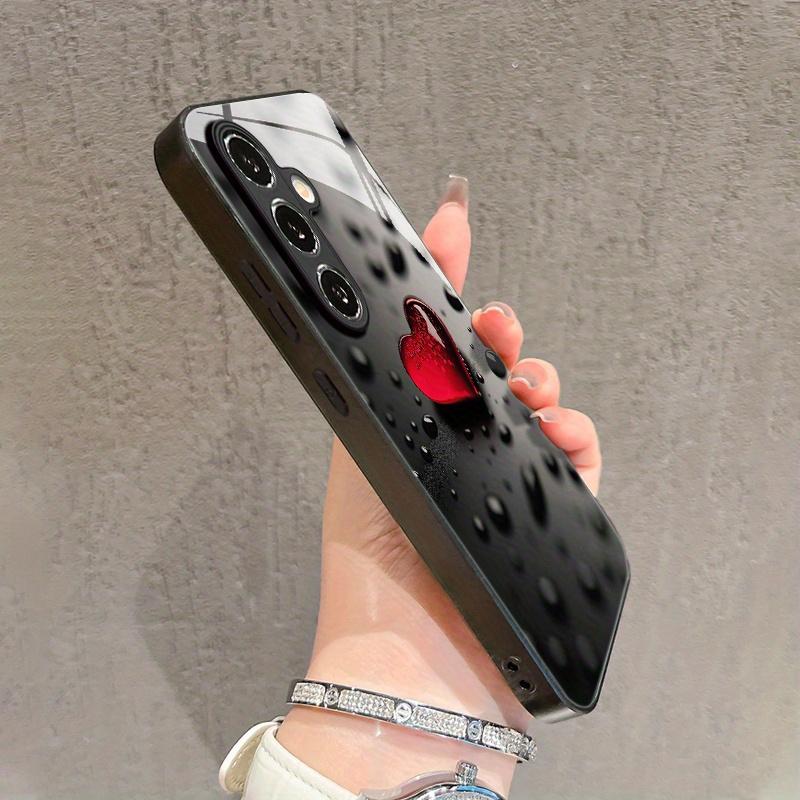 Red artificial jade heart patterned glass phone case for Samsung Galaxy S26 S25 S24 S23 S22 S20 fe/plus/ultra anti drop
