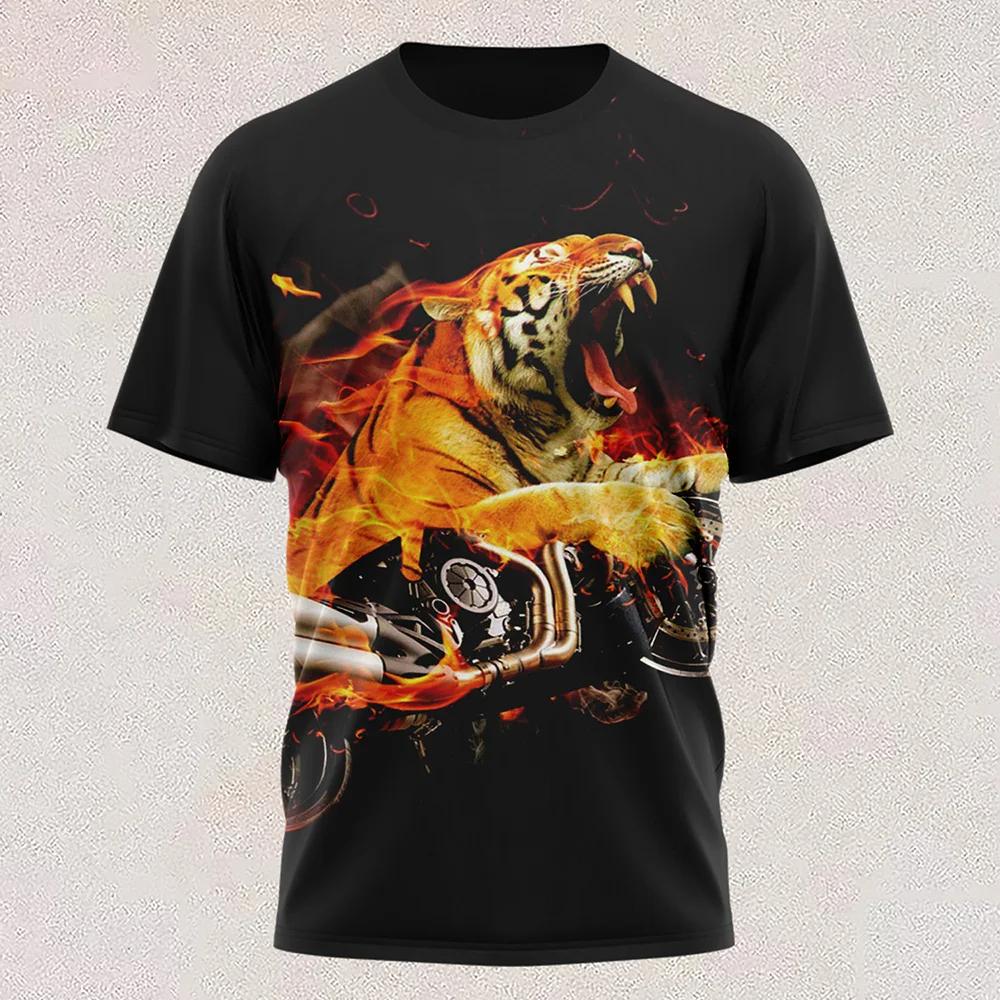 New T Shirt Full-color Tiger Head Short-sleeved Cool T-shirt Round Neck 3d Printed Casual Short-sleeved