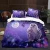 Owl Duvet Cover Set 3D Safari Wildlife Print Comforter Cover Bird Animal Personalized Nighthawk Queen Size Polyester Quilt Cover