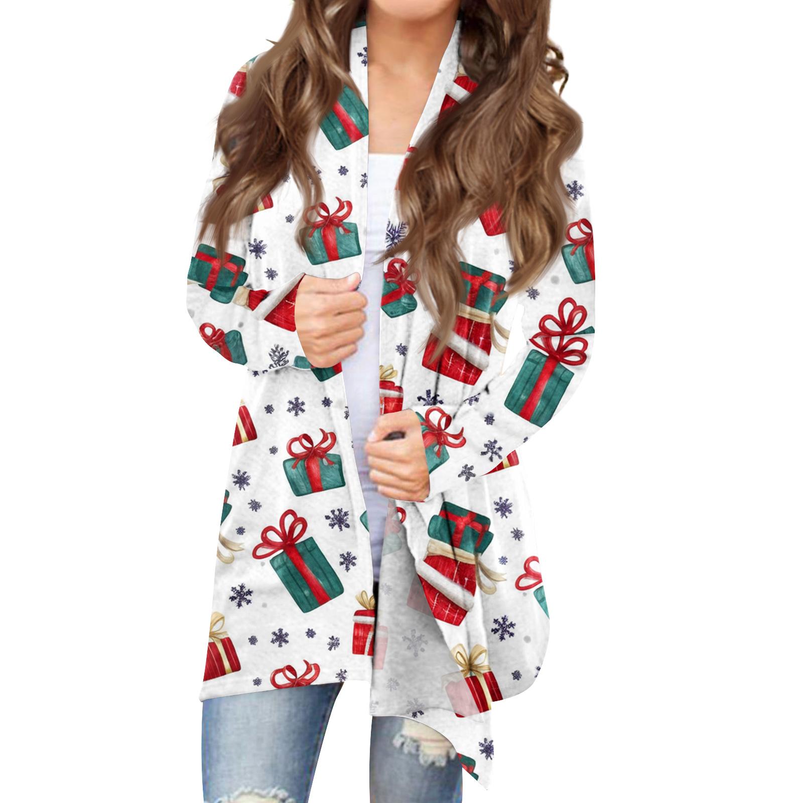 

Women s Fashionable Loose-Fit Casual Cardigan With Christmas Print Mid-Length Coat XL красный