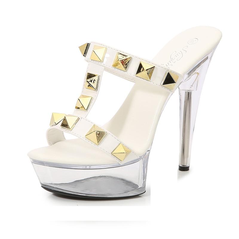 

Женская обувь на шпильке для ночного клуба, высокие каблуки с цветочным узором, летние тапочки с хрустальной подошвой, серия 1099, каблук 13 см, платформа 3 см, LFD 43 белый