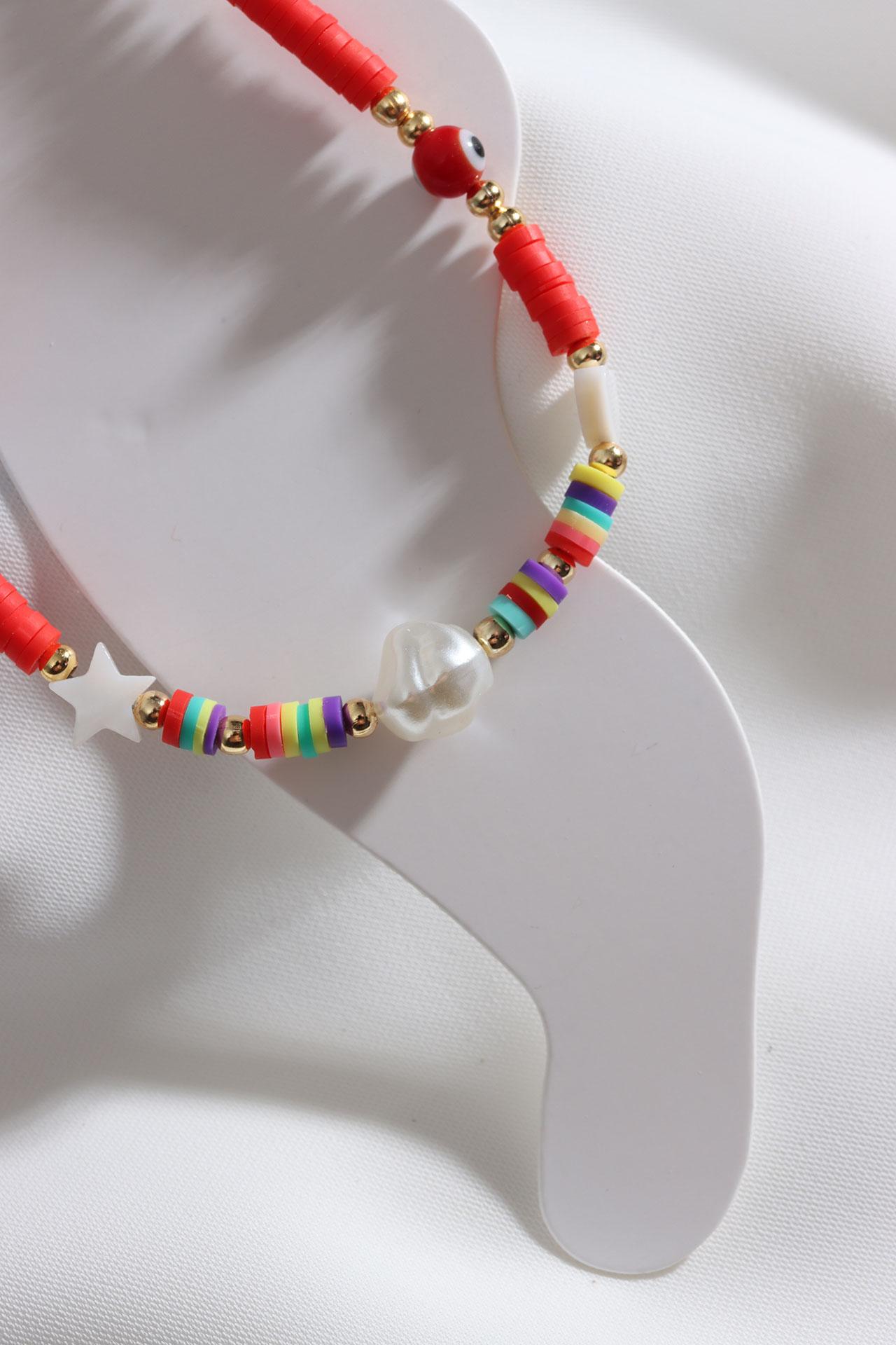 

Красный браслет Fimo с подвеской из бисера и жемчуга