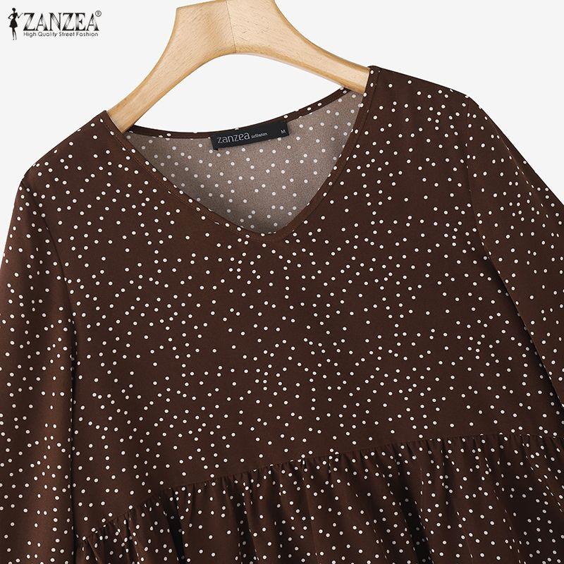 ZANZEA Damen Lässig Gepunktet Locker Lässiges 3/4-Ärmel Bluse