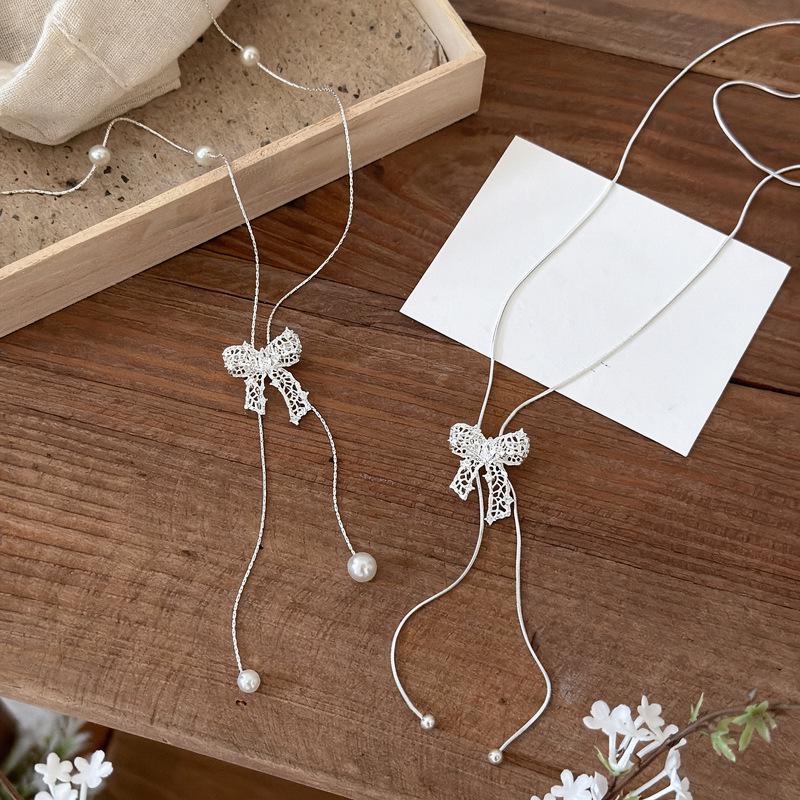Elegant Korean Silver Butterfly Knot Necklace - Adjustable Clavicle Chain for Women, 2026 Collection