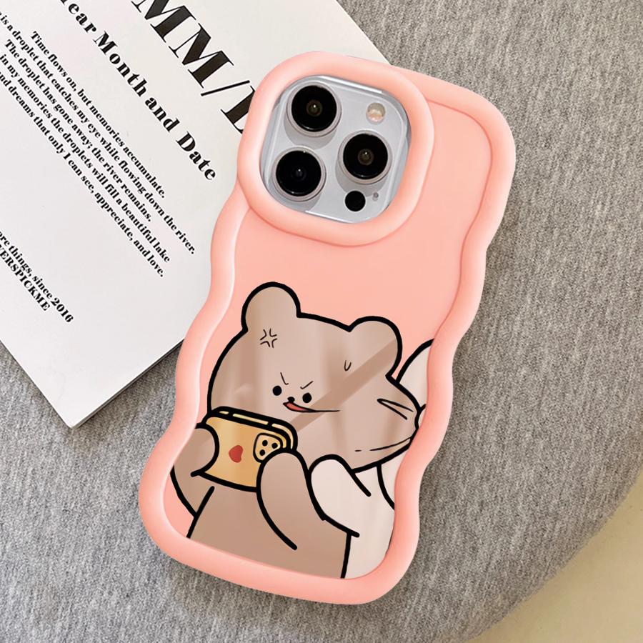 Couple Rabbits Bite Bear Soft Phone Cover Case for iPhone 16 Pro Max 8 14 13 12 11 15 Plus 17 Air XR